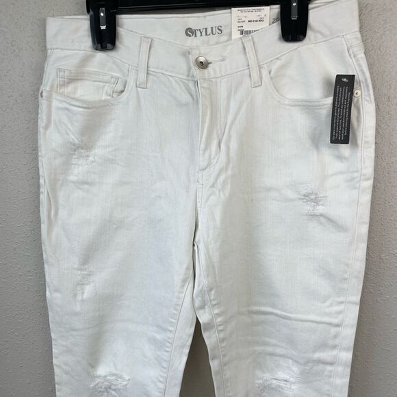 NWT Stylus White Distressed Boyfriend Cropped Pants Size 29/8 - Picture 2 of 7